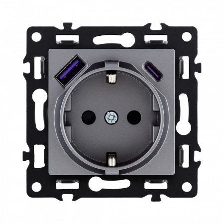 Розетка штепсельная SCHUKO 16A/250 В с USB A+C 20W, серый Kollinger Asthetik AS-016GY