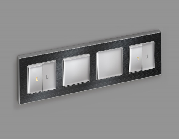 Комплект механизма 2-клавишного проходного выключателя с подсветкой 3200K ALFA MA404030 Серебро глянец QUANT