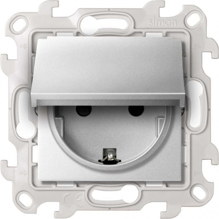 Simon 24 алюминий Розетка IP44 с крышкой, заземлением и шторками Schuko 2Р+Е 16A 250В~  Harmonie