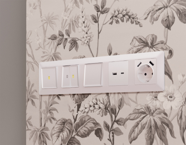 Лицевая панель ALFA (Жемчуг) для 2-клавишных выключателей с подсветкой QUANT AP2040