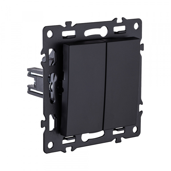 Выключатель 2-клавишный 10А/250В, черный Kollinger Asthetik AS-004BK