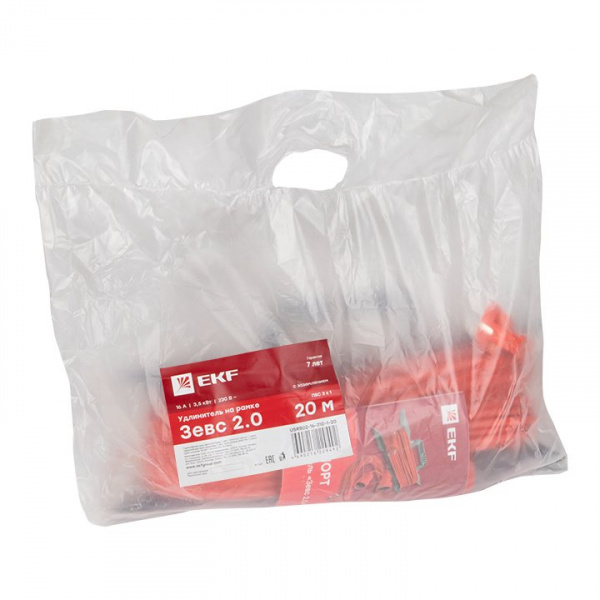 EKF PROxima Удлинитель на рамке "Зевс 2.0" 20м с заземлением ПВС 3*1,0 16А/3,5кВт