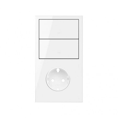 Simon 100 Белый глянец Кит 2 поста, фронт. Накладка на 1 розетку Schuko + 2 клавиши выключателей