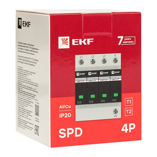 EKF Устройство защиты от импульсных перенапряжений Т1+Т2; Iimp-12,5kA; In-20kA; Uc-275В; 4+0