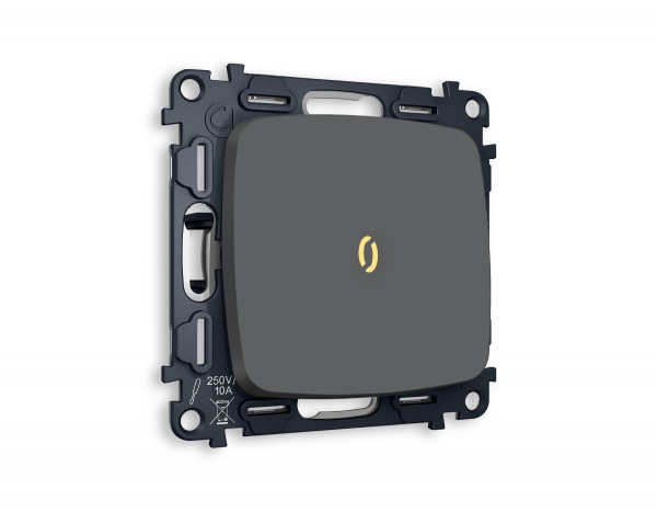 Комплект механизма 1-клавишного проходного выключателя с подсветкой 3200K OMEGA MO902030 Графит мягкое касание QUANT