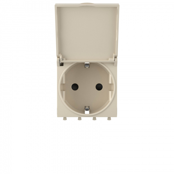 DKC Avanti Ванильная дымка Розетка с крышкой 2P+E со шторками 2 модуля