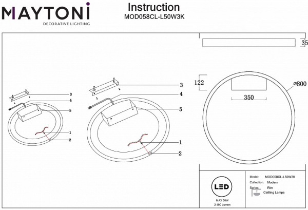 Потолочный светильник Modern MOD058CL-L50W3K Maytoni Rim