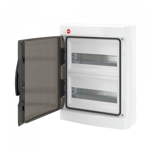 DKC Щиток настенный с дверцей 24 мод.,IP65, серый, с клеммным блоком 63А