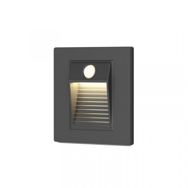 DK1020-BK Светильник встраиваемый в стену c датчиком движения, IP 20, LED 3000, 1 Вт, черный, пластик