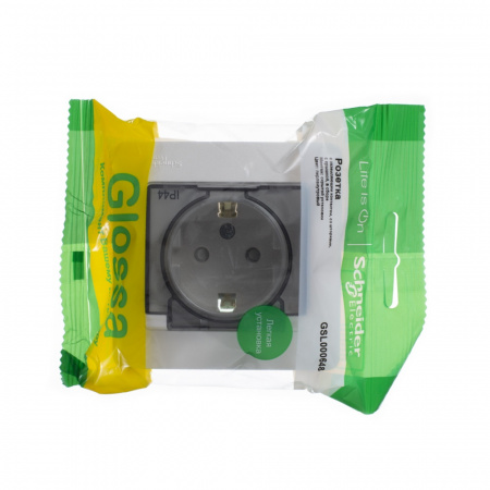 SE Glossa Перламутр Розетка с/з со шторками с крышкой, 16А, IP44 (в сборе)