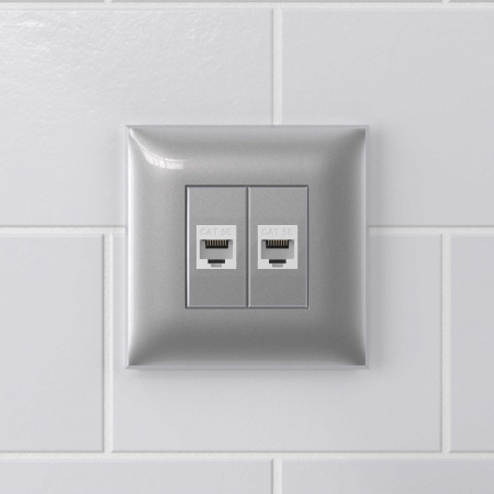 DKC Avanti Компьютерная розетка RJ-45 без шторки в стену, кат.5е двойная, Закаленная сталь
