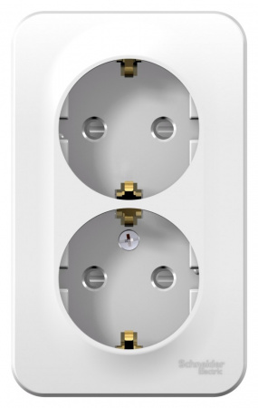 SE Blanca наруж Бел Розетка 2-ая с/з со шторками 16А, 250В, изолир. пластина