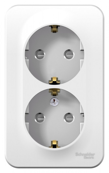 SE Blanca наруж Бел Розетка 2-ая с/з со шторками 16А, 250В, изолир. пластина