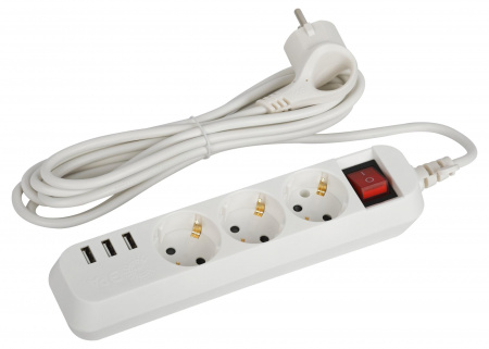 ЭРА Удлинитель электрический ЭРА U-3es-3m-USB c заземлением с выключателем 3 розетки + 3xUSBA 3м 10А ЭРА Удлинитель электрический ЭРА U-3es-3m-USB c заземлением с выключателем 3 розетки + 3xUSBA 3м 10А