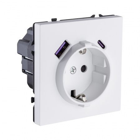 Розетка штепсельная SCHUKO 16A/250 В с USB A+C 20W, белый матовый Kollinger Eclipse EC-016WH
