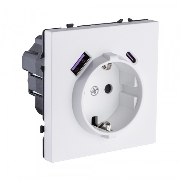 Розетка штепсельная SCHUKO 16A/250 В с USB A+C 20W, белый матовый Kollinger Eclipse EC-016WH