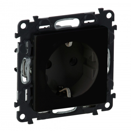Legrand Valena LIFE. Силовая розетка 2К+З 16А 250В с защитными шторками. Безвинтовые зажимы. С лицевой панелью. Антрацит.