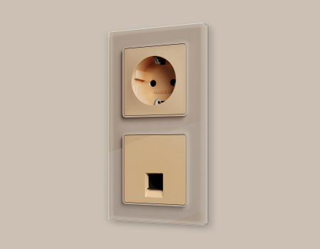 Лицевая панель ALFA (Шампань) для компьютерной/телефонной розетки RJ-45/RJ-11 QUANT AP6120