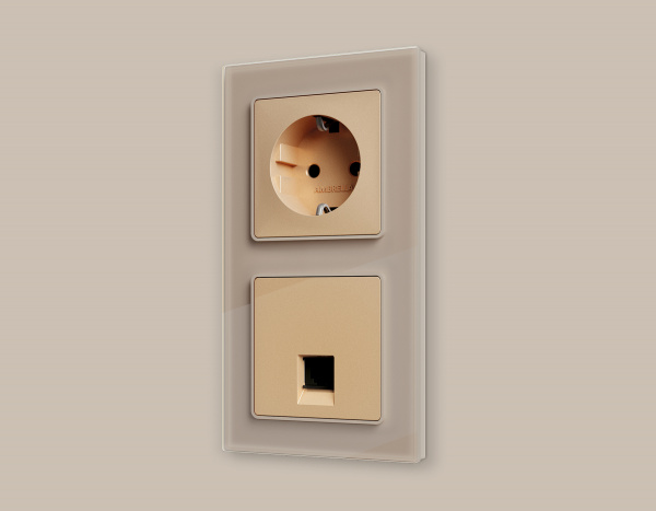 Лицевая панель ALFA (Шампань) для компьютерной/телефонной розетки RJ-45/RJ-11 QUANT AP6120