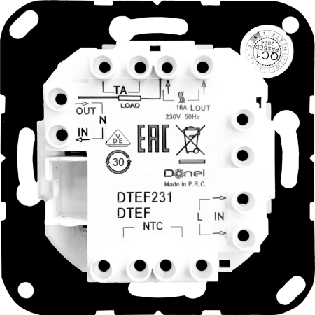 Donel Механизм терморегулятора с внешним датчиком пола, AC230V, 16A, серия DTEF