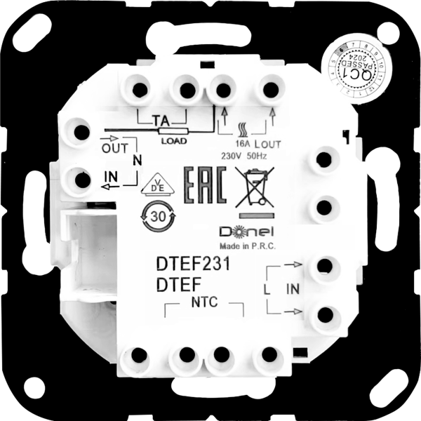 Donel Механизм терморегулятора с внешним датчиком пола, AC230V, 16A, серия DTEF