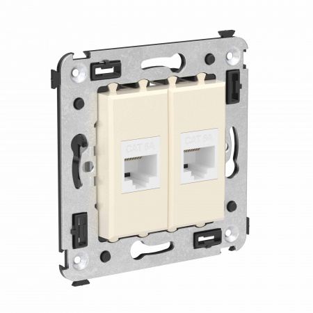 DKC Avanti Компьютерная розетка RJ-45 без шторки в стену, кат.6А двойная, Ванильная дымка