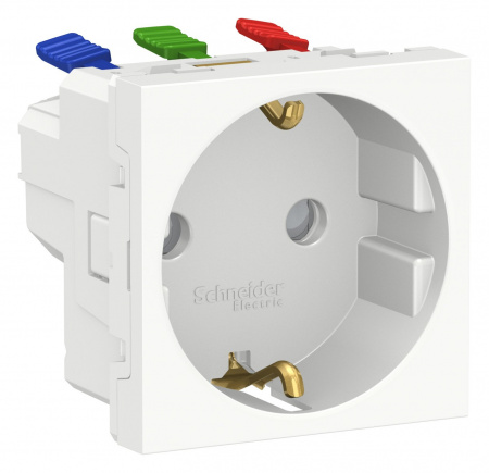 SE Unica Modular Бел Розетка с/з со шторками, с быстрозажимными клеммами, 16А 250В, 2 модуля