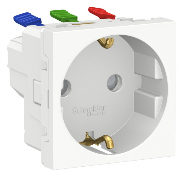 SE Unica Modular Бел Розетка с/з со шторками, с быстрозажимными клеммами, 16А 250В, 2 модуля