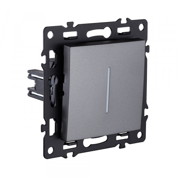 Выключатель 1-клавишный проходной 10А/250В с LED подсветкой, серый Kollinger Asthetik AS-008GY