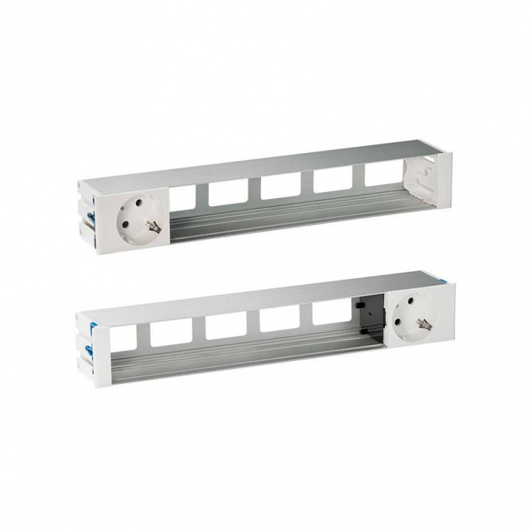 Simon 400 Алюминий Двухсторонний Врезной розеточный блок с крышкой, ввод щетка, 2x2P+E, 10 пустых модулей