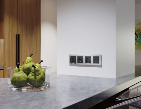 Лицевая панель ALFA (Графит Мягкое касание) для розетки 2USB тип A+C QUANT AP9110