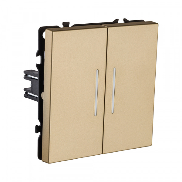 Выключатель 2-клавишный 10А/250В с LED подсветкой, золотой Kollinger Eclipse EC-010GD