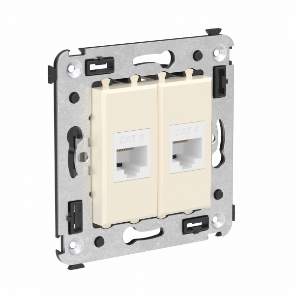 DKC Avanti Компьютерная розетка RJ-45 без шторки в стену, кат.6 двойная, Ванильная дымка