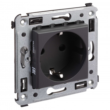 DKC Avanti Черный матовый Розетка 2P+E со шторками