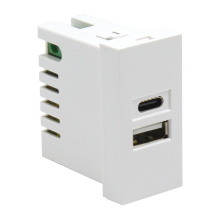 Donel USB зарядное устройство, 2.1A, Type A + C, 1 мод., бел. матовая (22.5х45мм), DUSB2100WCFM