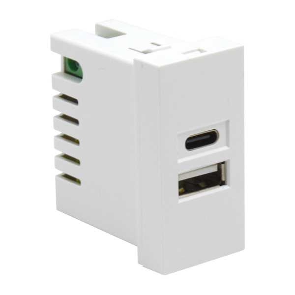 Donel USB зарядное устройство, 2.1A, Type A + C, 1 мод., бел. матовая (22.5х45мм), DUSB2100WCFM