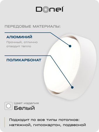 Donel Светильник накладной, белый, D83xH24, 3 мм, под лампу GX53, IP20, DN04004R1W