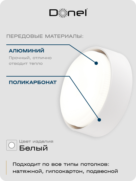 Donel Светильник накладной, белый, D83xH24, 3 мм, под лампу GX53, IP20, DN04004R1W