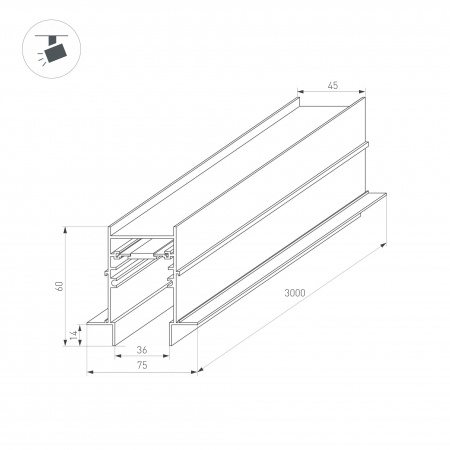 Магнитный встраиваемый шинопровод Arlight Mag-Track-4560-FDW-3000 (BK) 034680