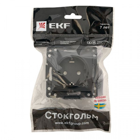 EKF PROxima Стокгольм Черный Розетка с/з, со шторками, 16А ,винт.клеммы