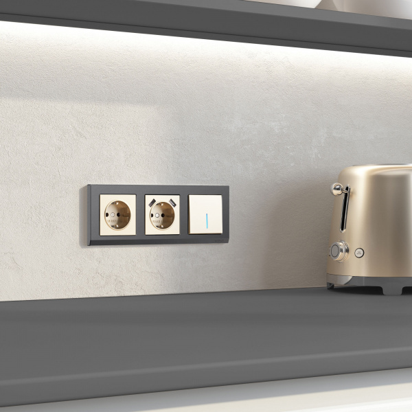 Выключатель одноклавишный с подсветкой (шампань) W1110111