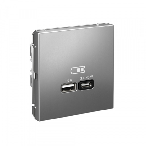 Systeme Electric ArtGallery Сталь USB Розетка A + тип-C 45Вт высокоскор.заряд. QC, PD, механизм