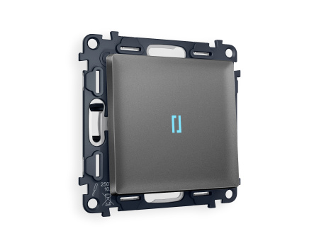 Комплект механизма 1-клавишного проходного выключателя с подсветкой 10000K  ALFA MA652040 Антрацит серый QUANT