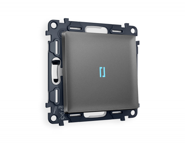 Комплект механизма 1-клавишного проходного выключателя с подсветкой 10000K  ALFA MA652040 Антрацит серый QUANT