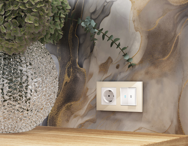 Комплект механизма 2-клавишного проходного выключателя с подсветкой 10000K ALFA MA104040 Белый глянец QUANT