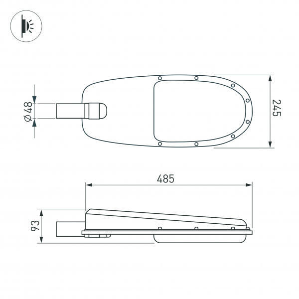 Arlight Светильник OXOR-ELFA-484х246-38W Day5000 (GR, 144x61 deg, 230V) IP65 (-)