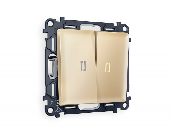 Комплект механизма 2-клавишного проходного выключателя с подсветкой 3200K ALFA MA604030 Шампань QUANT