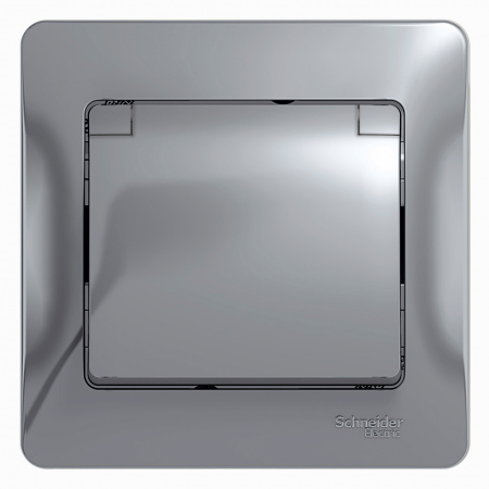 SE Glossa Алюминий Розетка с/з со шторками с крышкой, IP20 (в сборе с рамкой)
