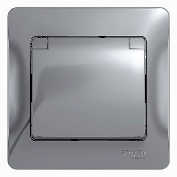 SE Glossa Алюминий Розетка с/з со шторками с крышкой, IP20 (в сборе с рамкой)