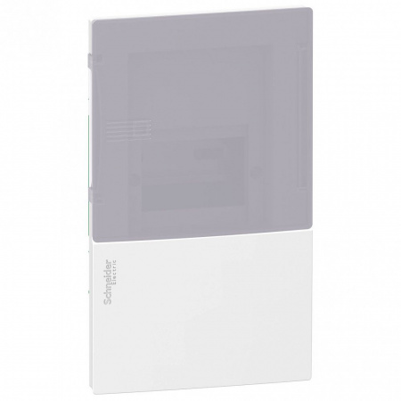 SE RESI9 MP (Mini Pragma) Бокс встраеваемый с дымчатой дверью 1 ряд/4 модуля, IP40, IK07, 50А, 2 клеммы, Италия